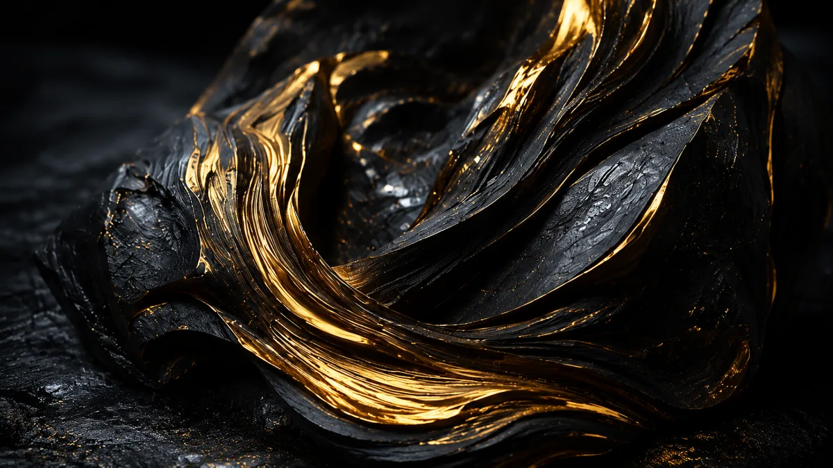 black abstract folded form with bright gold streaks