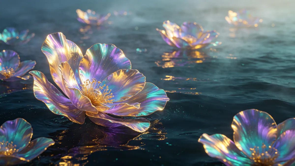 Iridescent Flowers Floating On Water